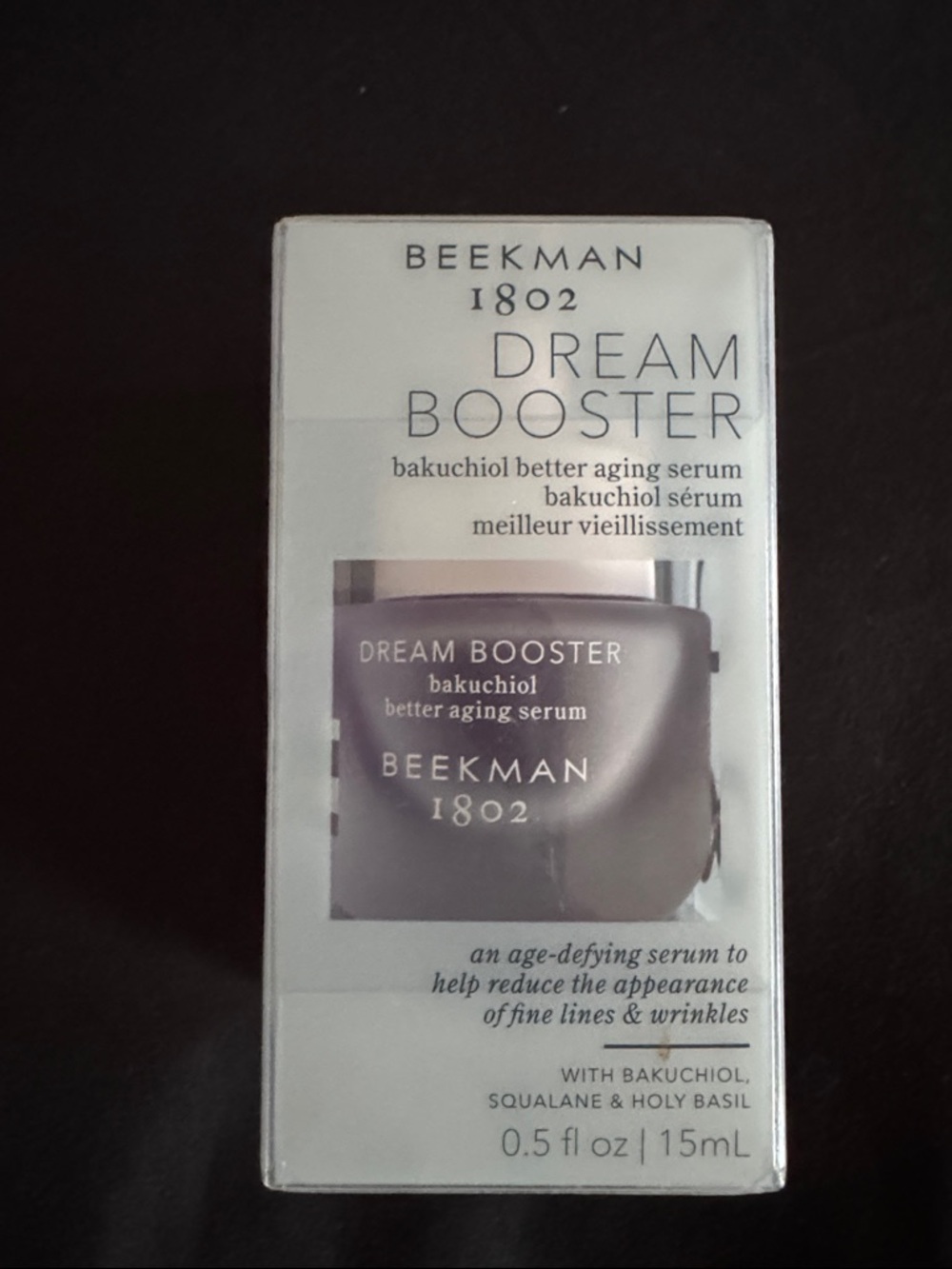 Beekman 1802 Dream Booster Bakuchiol Serum - Cream and Silver Packaging